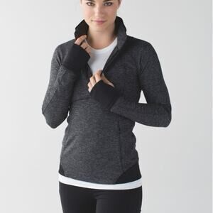 Lululemon Runderful 1/2 Zip Mini Check Pique Heather Black Gray‎ Size 4 Running